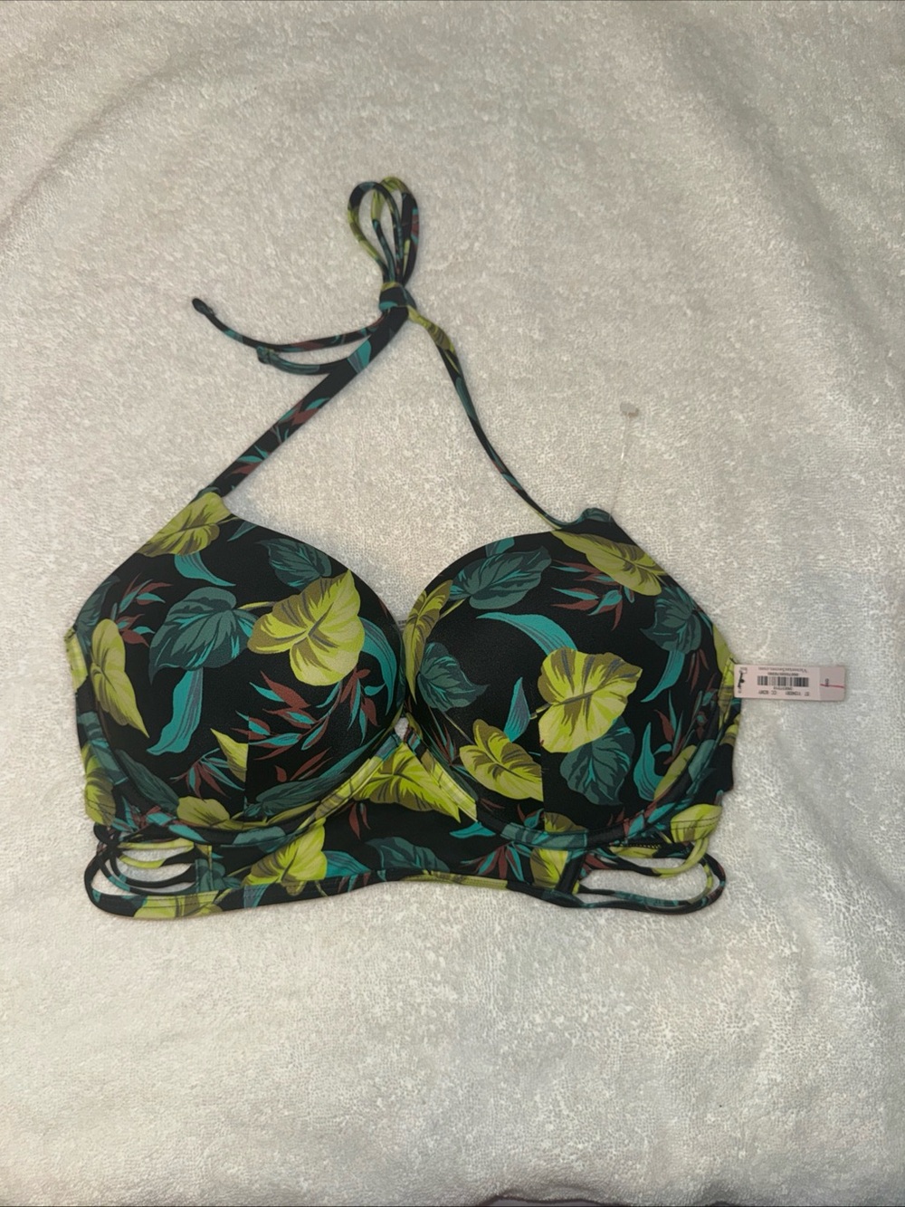 Victoria's Secret Black One-Piece Swim with Yellow & Teal Tropical Leaves